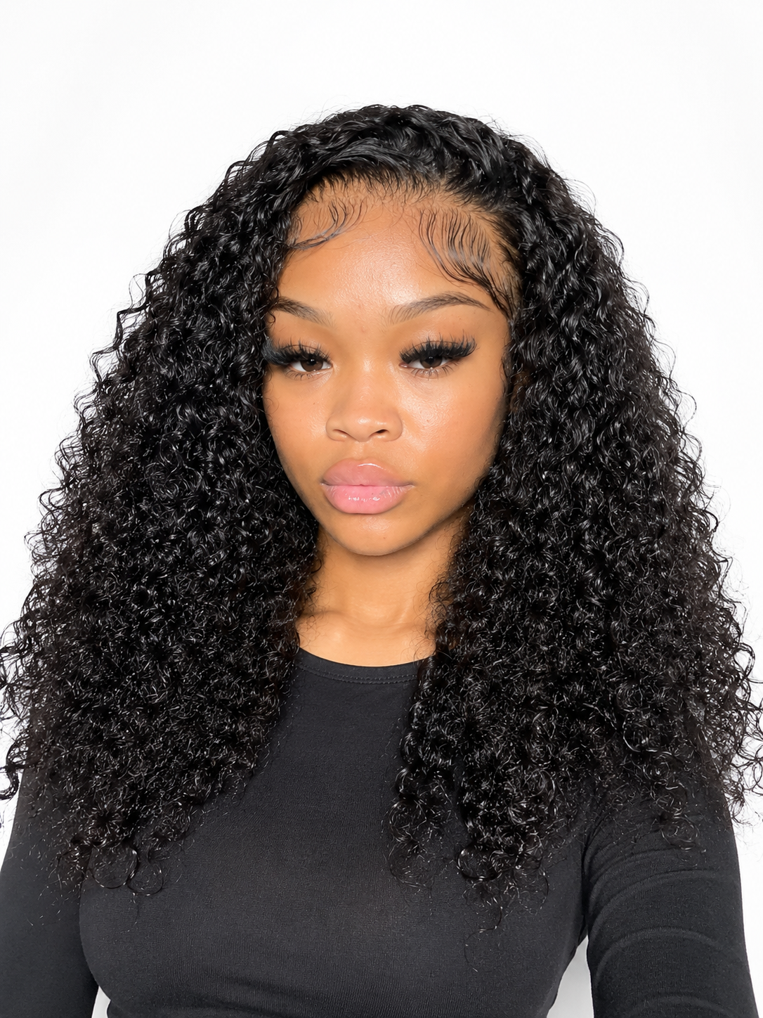 Model wearing burmese curly lace frontal 