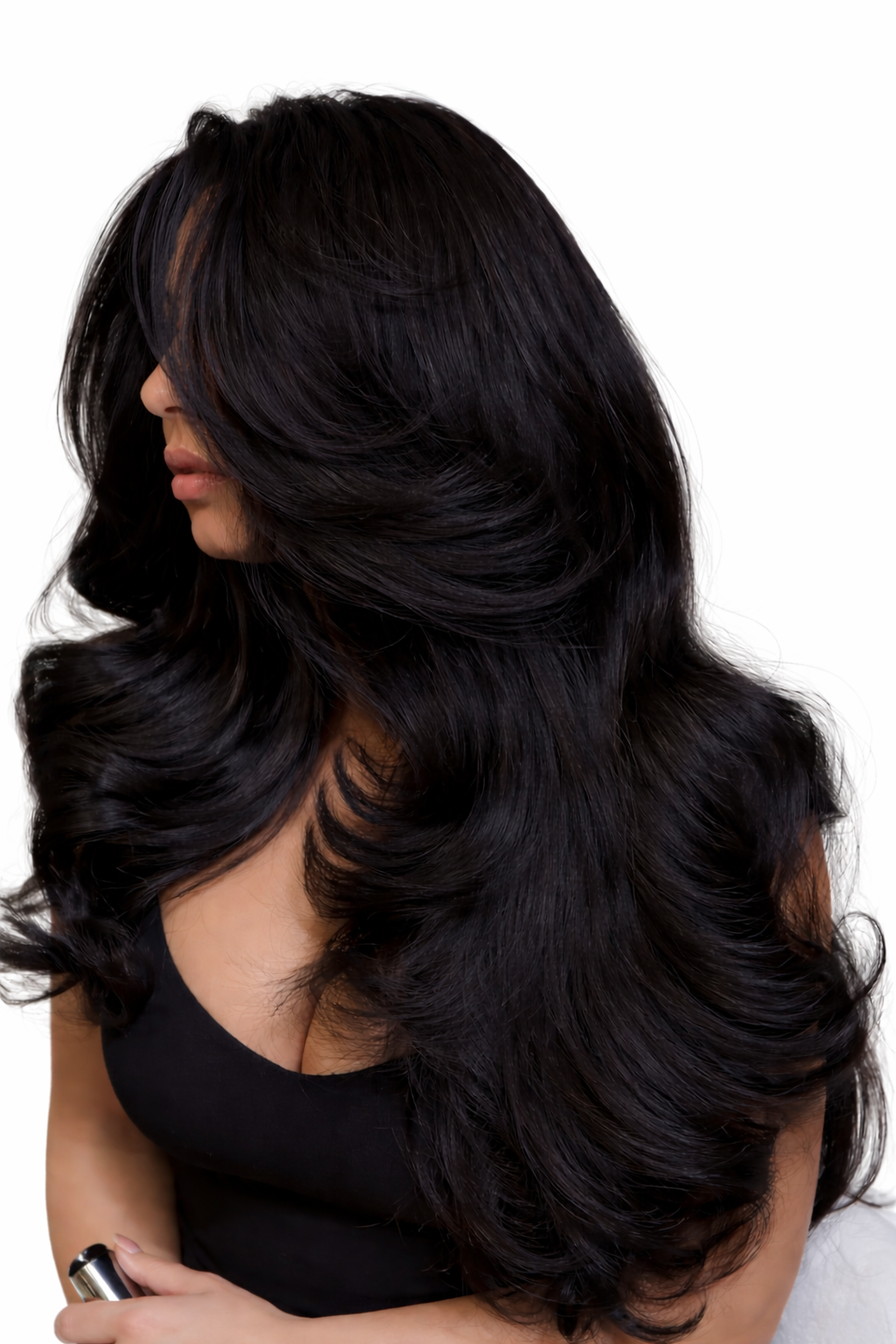 Heavy layers worn with raw Indian Wavy hair