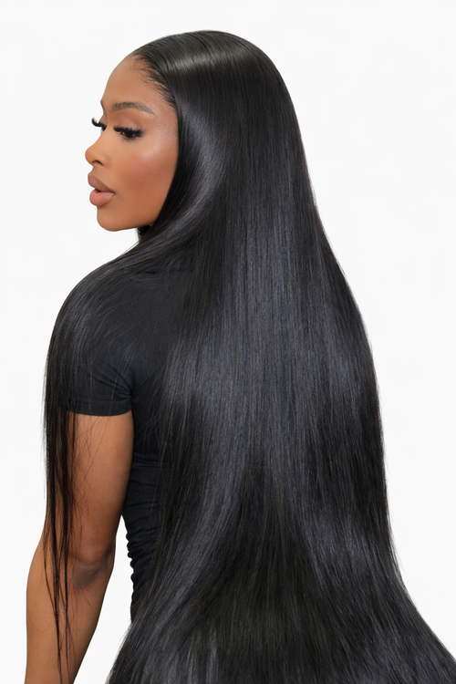 Woman with long, raw indian hair straight black 